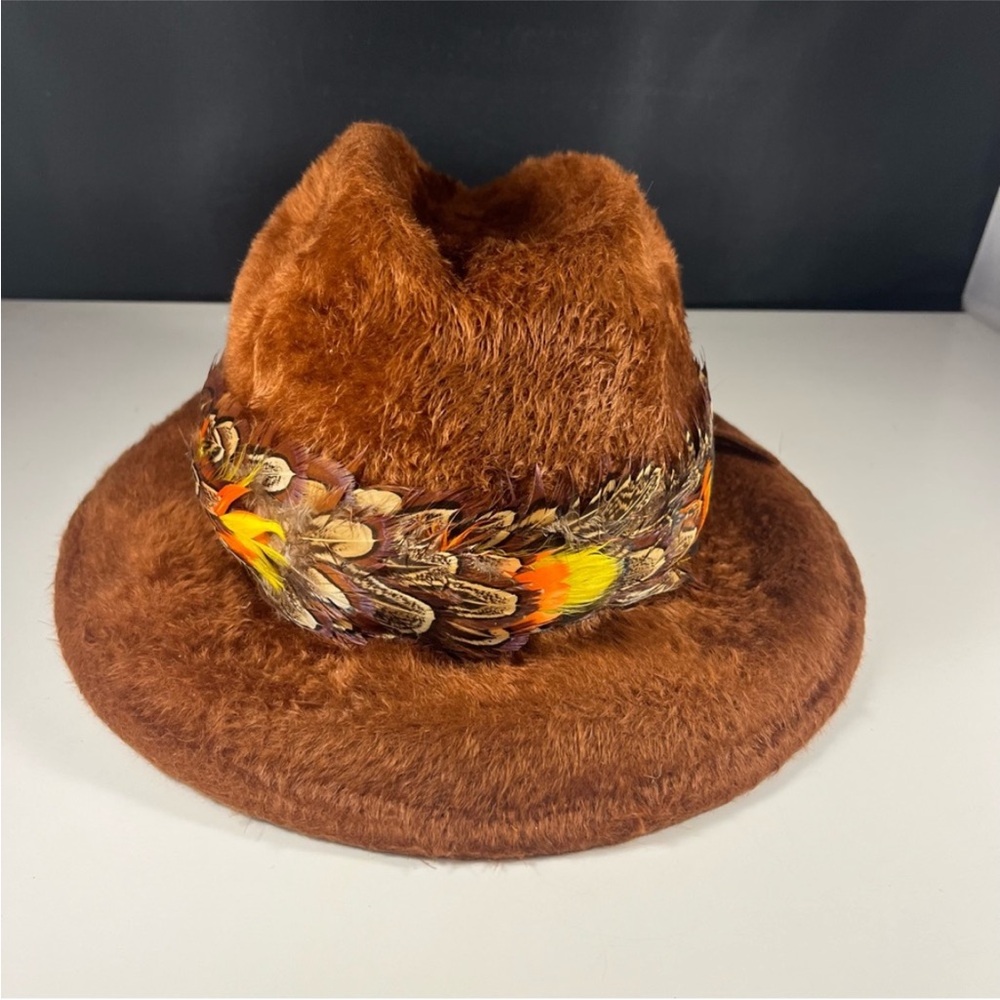 Yves Saint Laurent Brown Fur Fedora with Feather Band